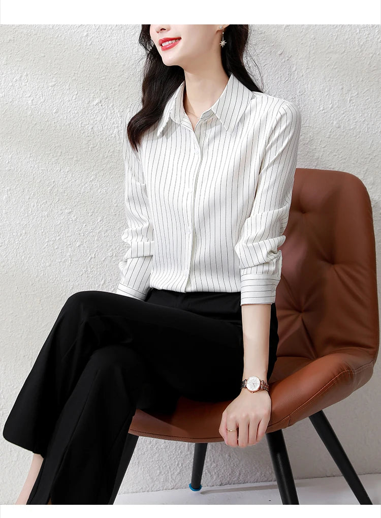 Vintage Striped Long Sleeve Blouse - Korean Fashion for Women