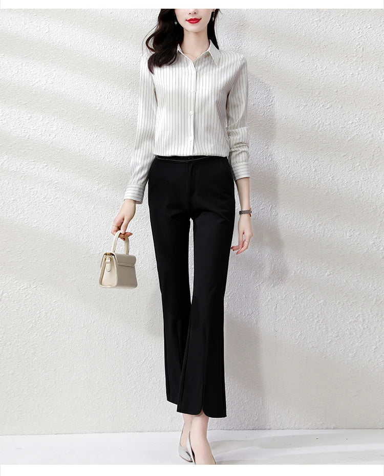 Vintage Striped Long Sleeve Blouse - Korean Fashion for Women