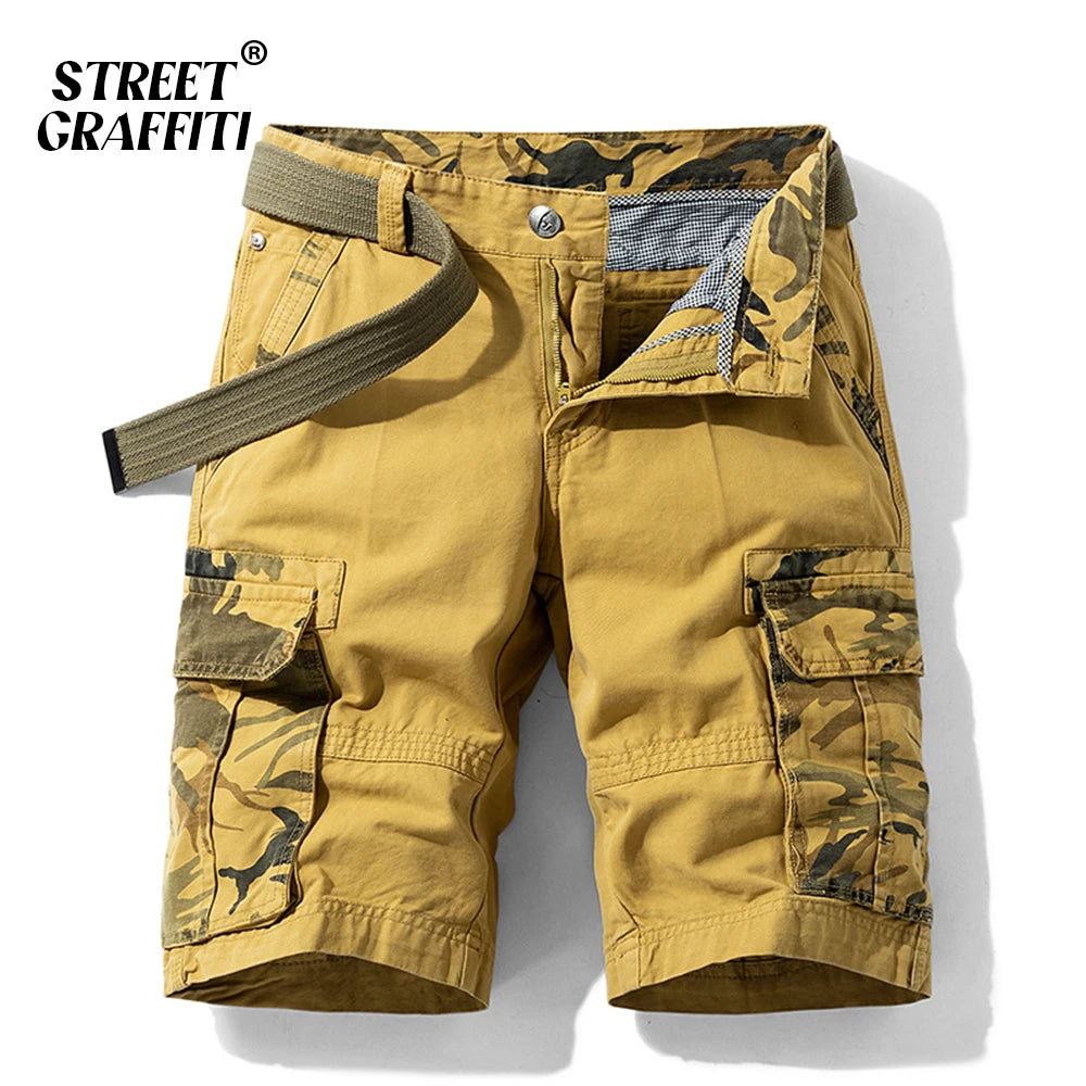 Men's Cargo Shorts - Casual Cotton Bermuda with Multi-Pockets