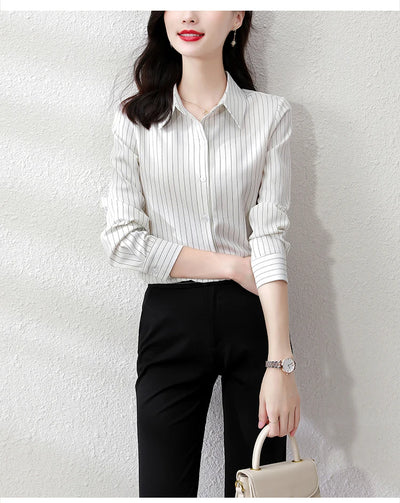 Vintage Striped Long Sleeve Blouse - Korean Fashion for Women