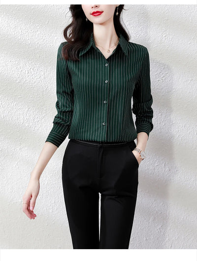 Vintage Striped Long Sleeve Blouse - Korean Fashion for Women