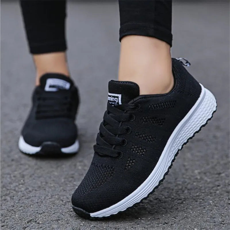 Women’s Casual Breathable Mesh Sneakers - White Vulcanized Walking & Gym Shoes