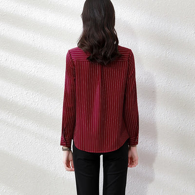 Vintage Striped Long Sleeve Blouse - Korean Fashion for Women