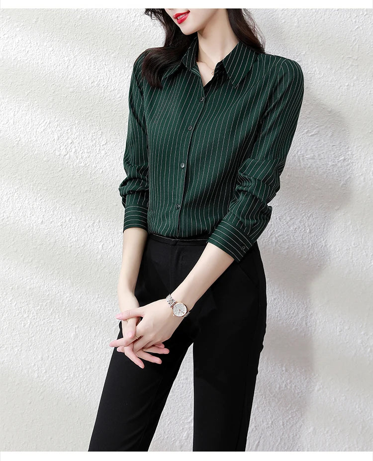 Vintage Striped Long Sleeve Blouse - Korean Fashion for Women