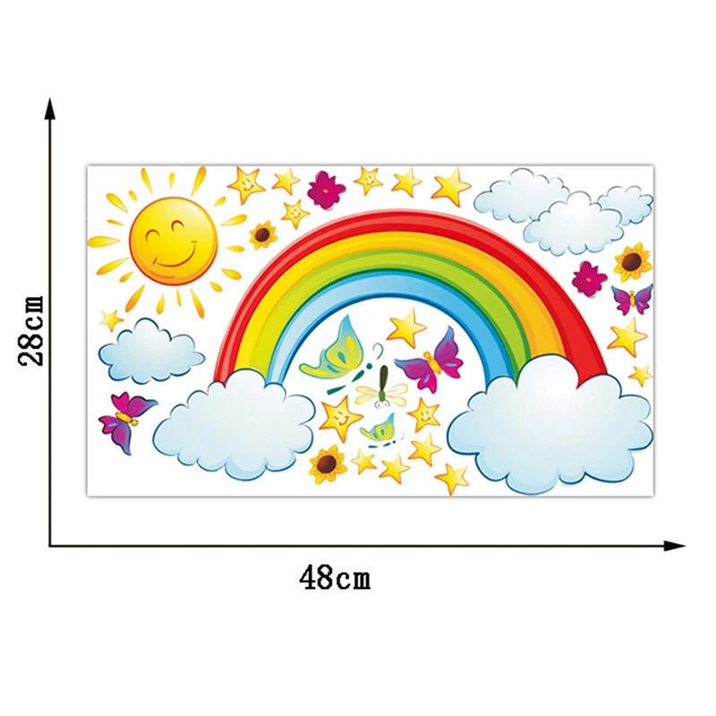 Pretty Shining Stars On Rainbow Cloud Butterflies Wall Stickers Room Decor Decal