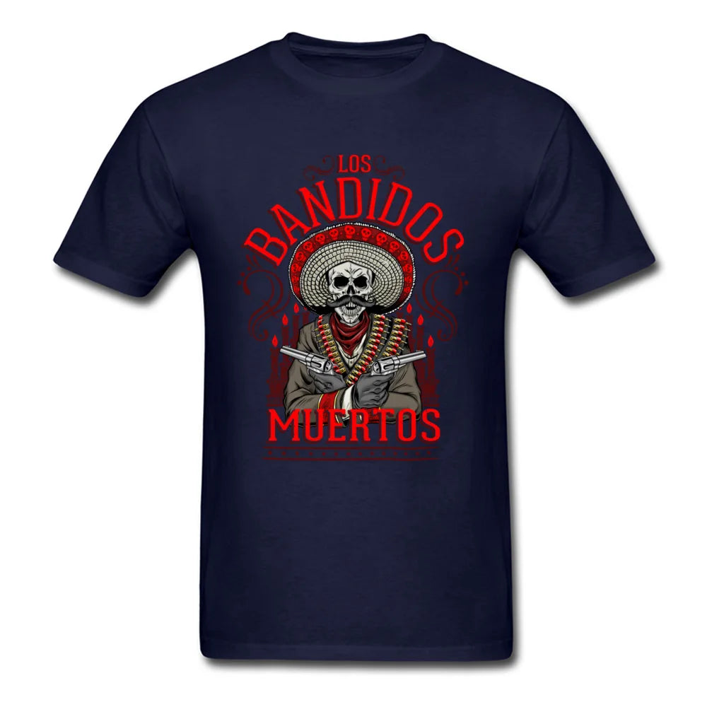 Los Bandidos Muertos Men's T-Shirt - Hipster Skull Print Cotton Tee