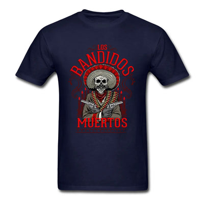 Los Bandidos Muertos Men's T-Shirt - Hipster Skull Print Cotton Tee