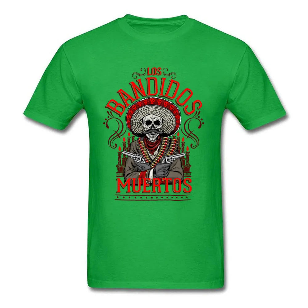 Los Bandidos Muertos Men's T-Shirt - Hipster Skull Print Cotton Tee