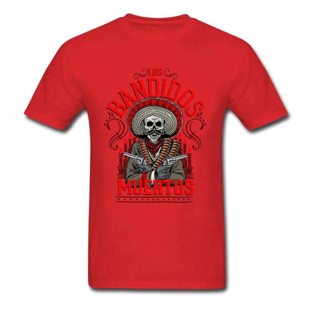 Los Bandidos Muertos Men's T-Shirt - Hipster Skull Print Cotton Tee