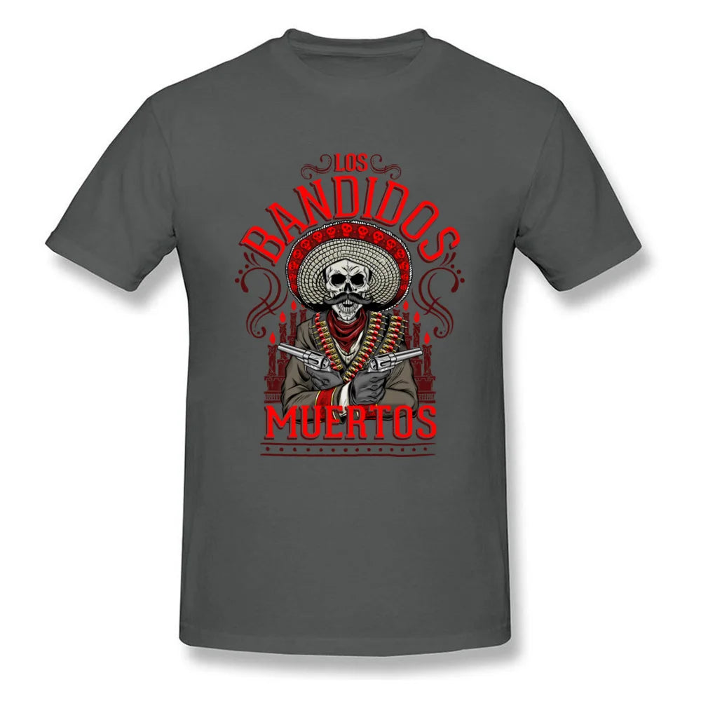 Los Bandidos Muertos Men's T-Shirt - Hipster Skull Print Cotton Tee