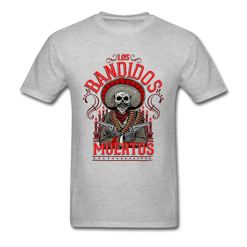 Los Bandidos Muertos Men's T-Shirt - Hipster Skull Print Cotton Tee