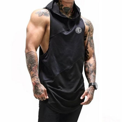 Men's Hooded Gym Tank Top - Bodybuilding Stringer Sleeveless Workout Shirt