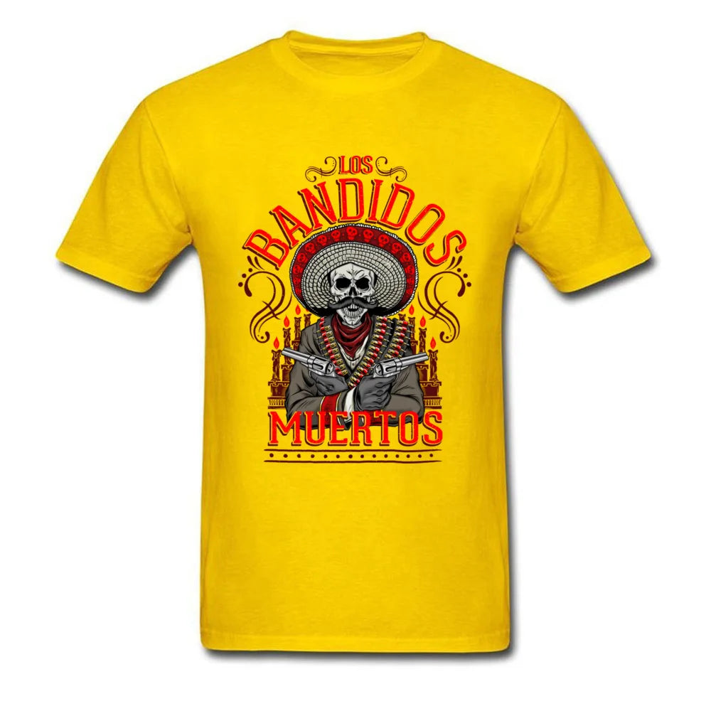 Los Bandidos Muertos Men's T-Shirt - Hipster Skull Print Cotton Tee