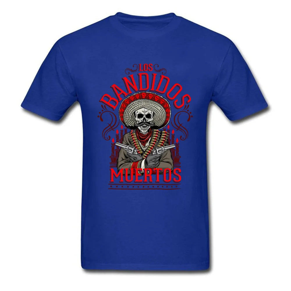 Los Bandidos Muertos Men's T-Shirt - Hipster Skull Print Cotton Tee