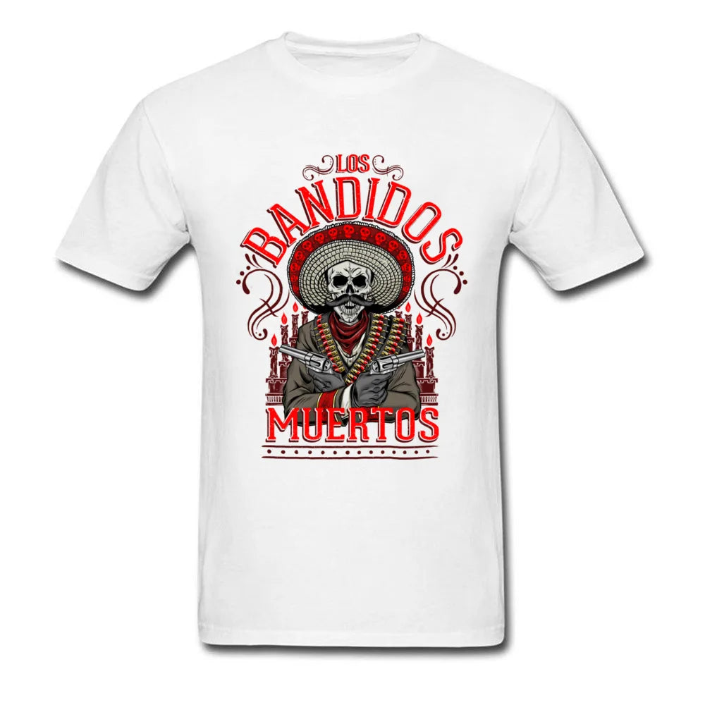 Los Bandidos Muertos Men's T-Shirt - Hipster Skull Print Cotton Tee