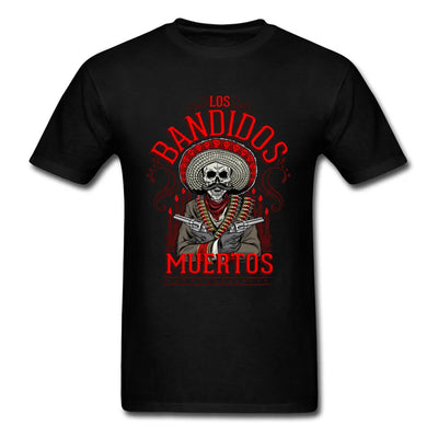 Los Bandidos Muertos Men's T-Shirt - Hipster Skull Print Cotton Tee