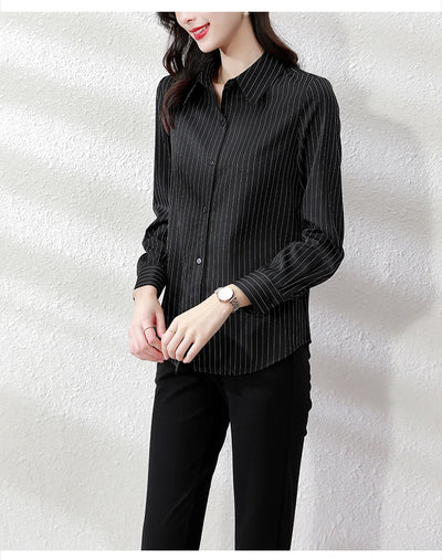 Vintage Striped Long Sleeve Blouse - Korean Fashion for Women