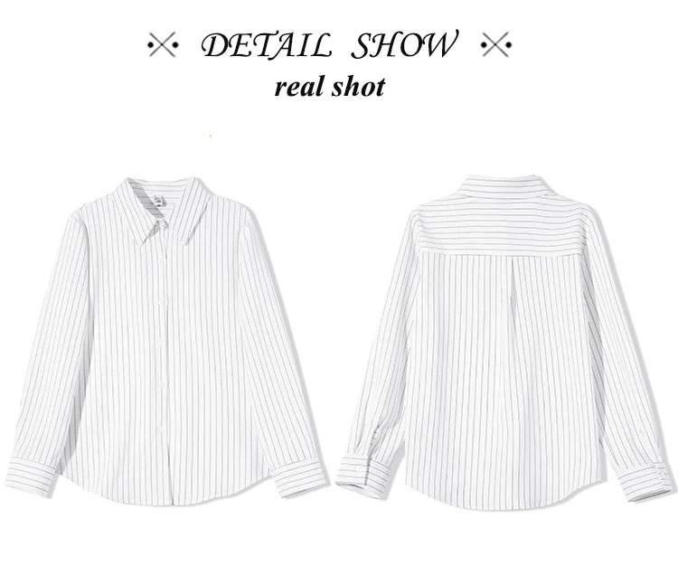 Vintage Striped Long Sleeve Blouse - Korean Fashion for Women