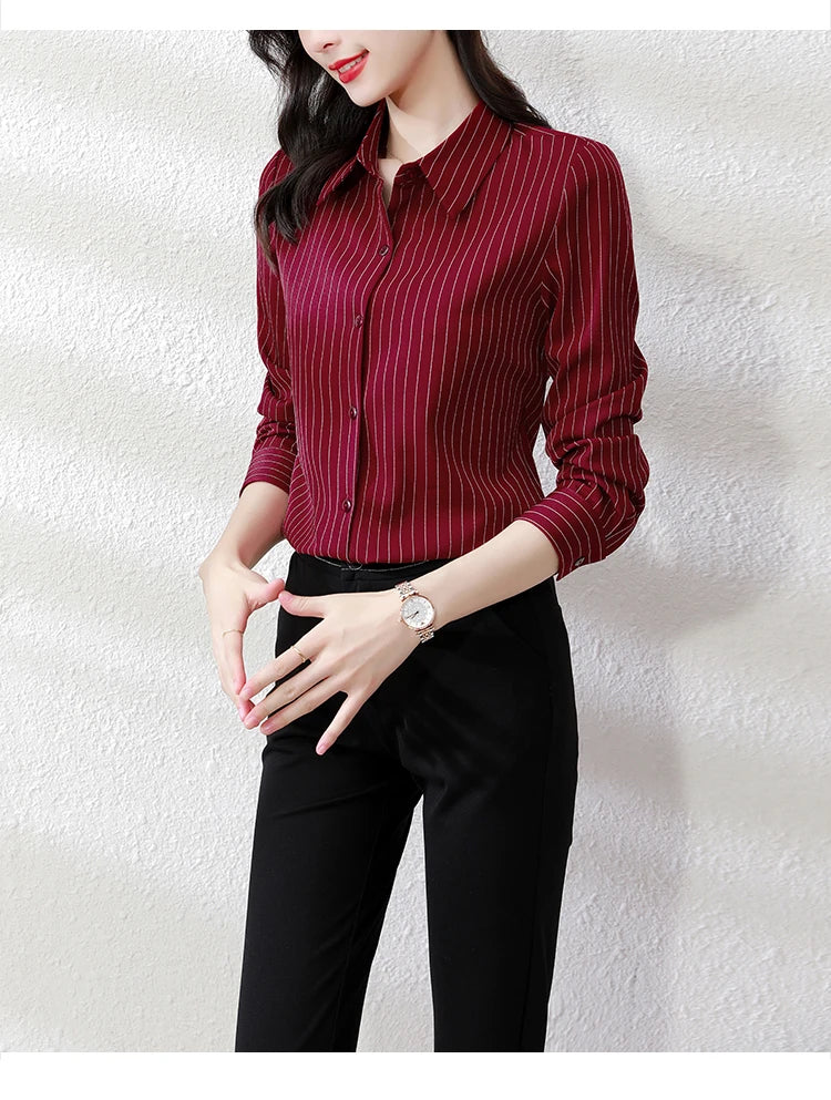 Vintage Striped Long Sleeve Blouse - Korean Fashion for Women