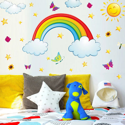 Pretty Shining Stars On Rainbow Cloud Butterflies Wall Stickers Room Decor Decal