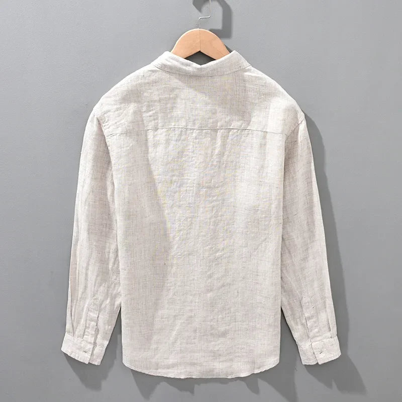 Korean Linen Shirt - Men's Long Sleeve Oversized Breathable Top