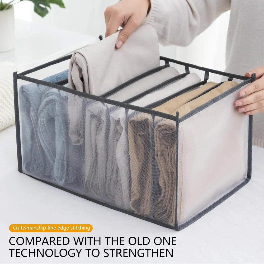 Jeans Compartment Storage Box – Mesh Drawer Divider for Closet & Clothes Organizer