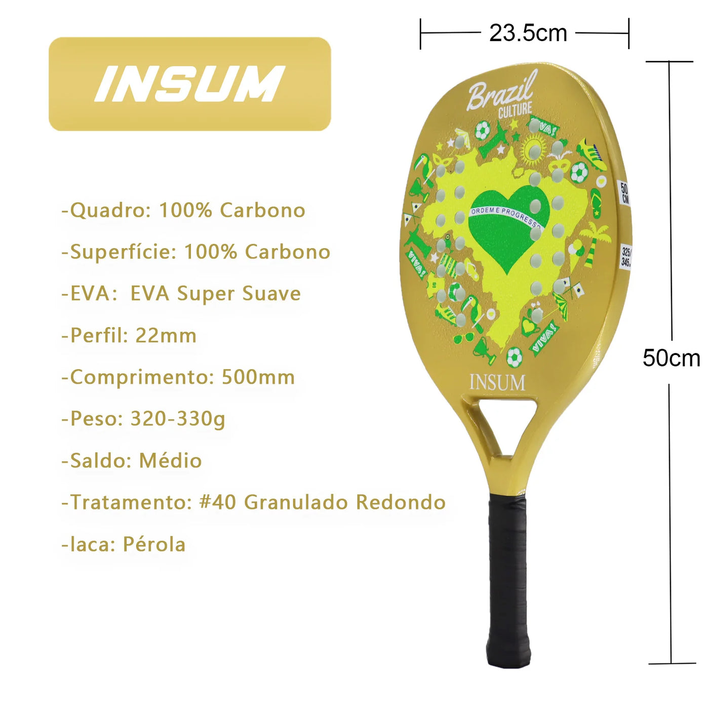 INSUM Beach Tennis Racket – 100% Carbon Fiber, EVA Soft, Round Surface for Men & Women