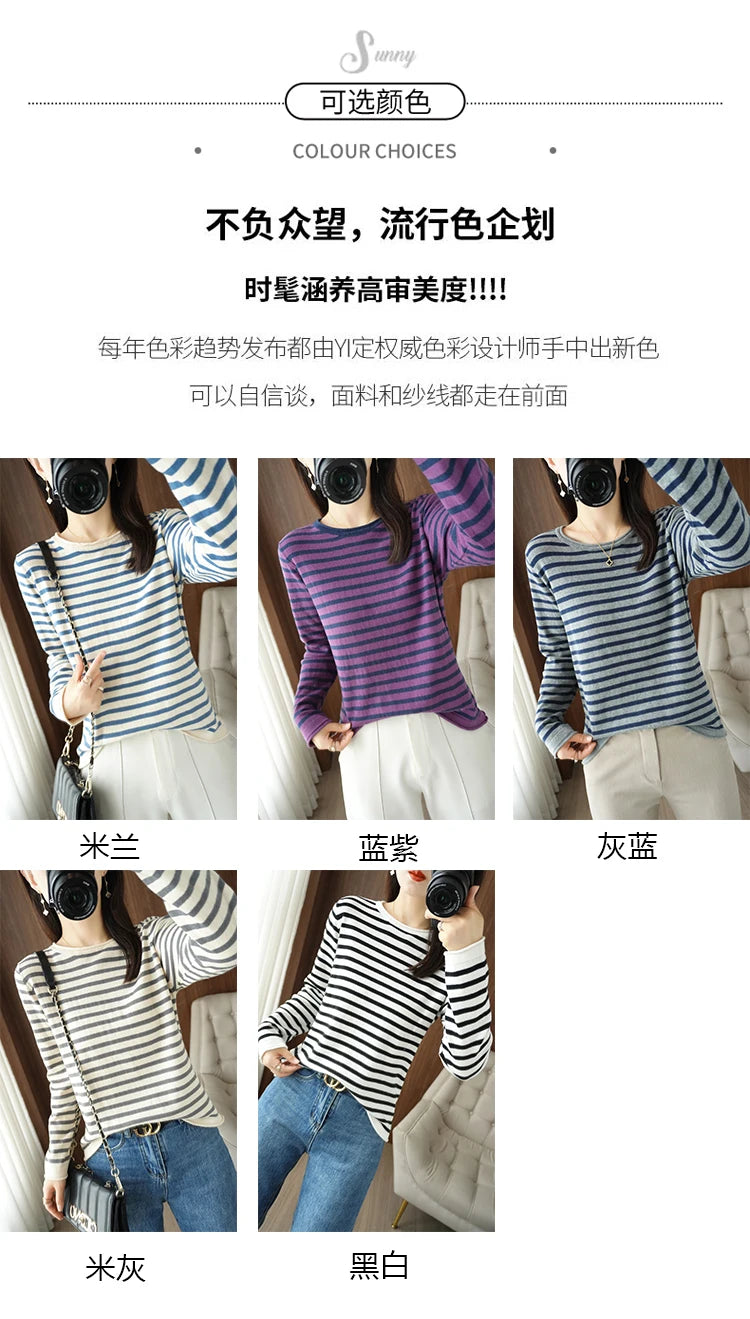 100% Cotton O-Neck Pullover Sweater - Women's Casual Knit Top