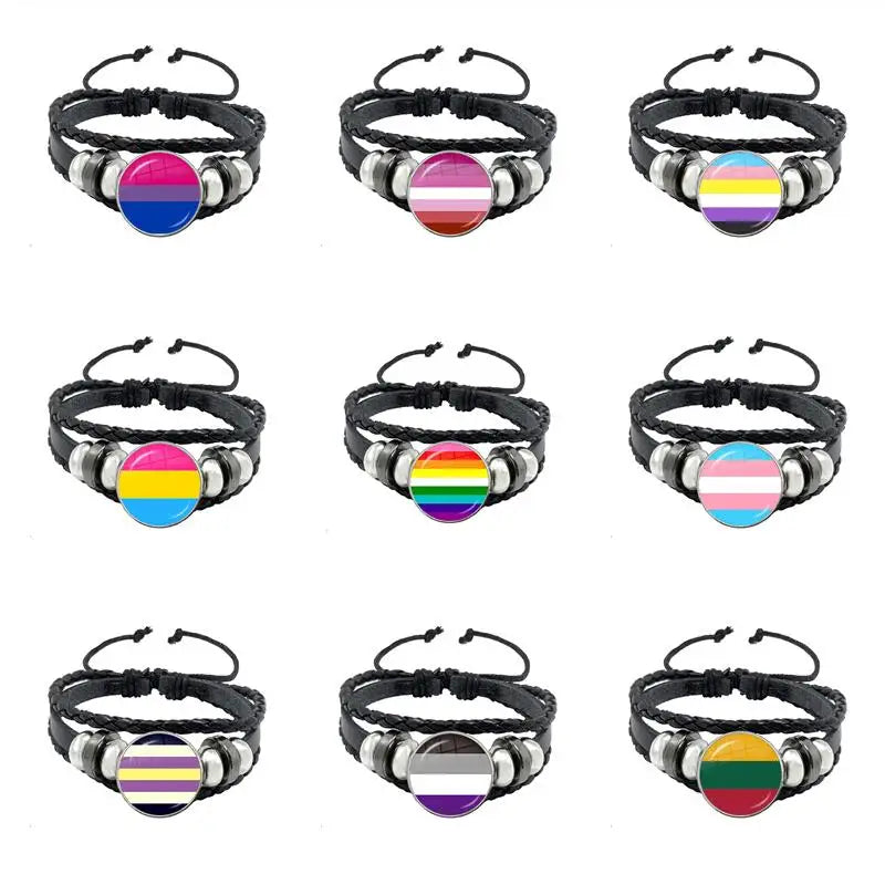 LGBT Black Weave Leather Bracelet