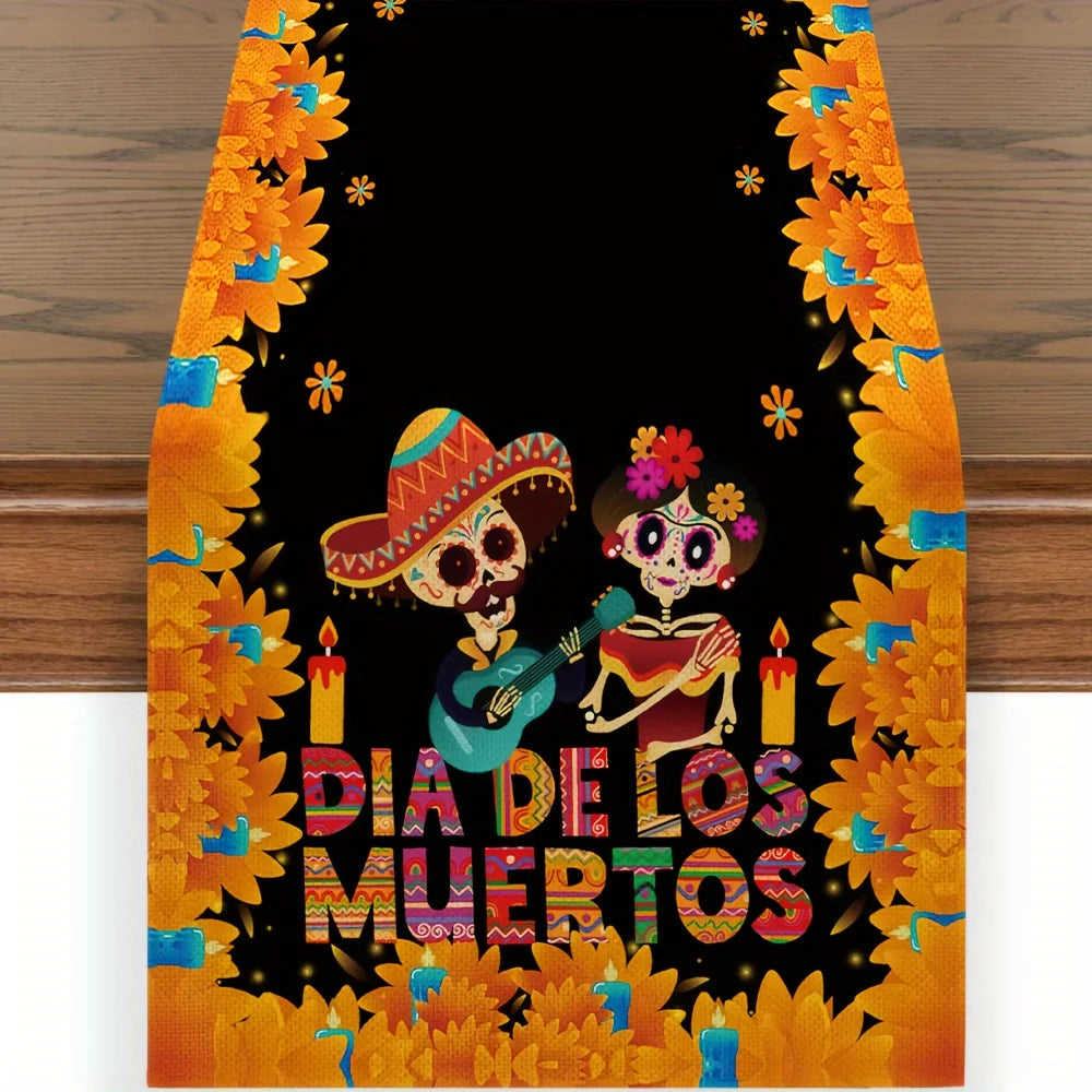 Mexican Day of the Dead Sugar Skull Table Runner