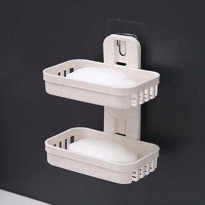 Wall-Mounted Double Layer Soap Dish Holder - Punch-Free Draining Sponge Storage Box