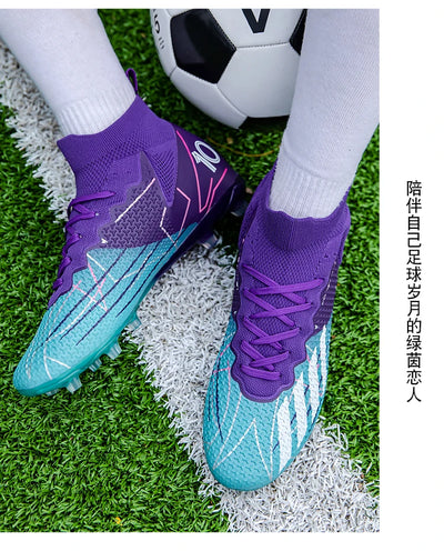 High-Top Soccer Boots – Durable TF/FG Professional Shoes, Non-Slip Cleats for Adults & Kids