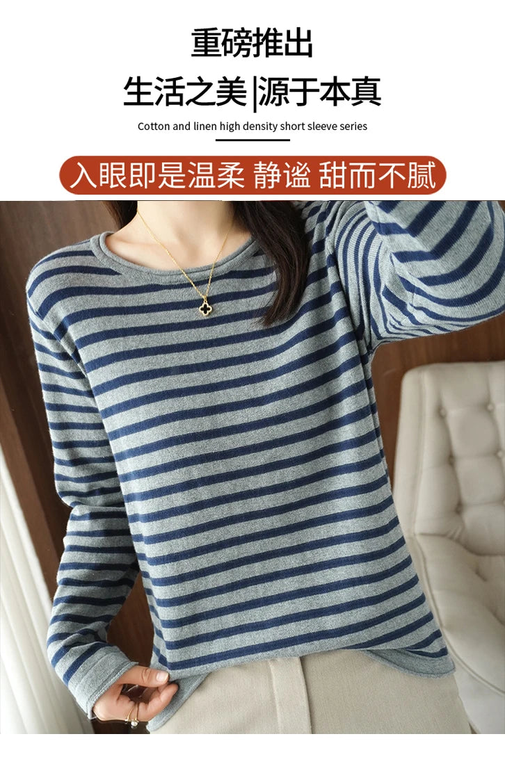 100% Cotton O-Neck Pullover Sweater - Women's Casual Knit Top