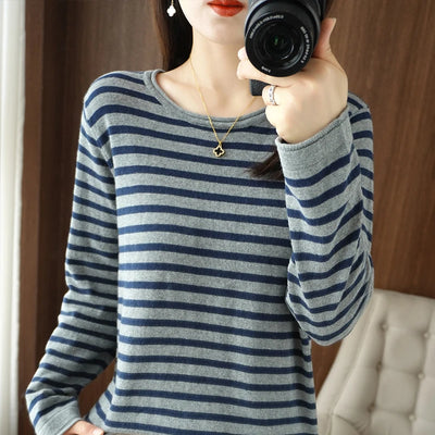 100% Cotton O-Neck Pullover Sweater - Women's Casual Knit Top