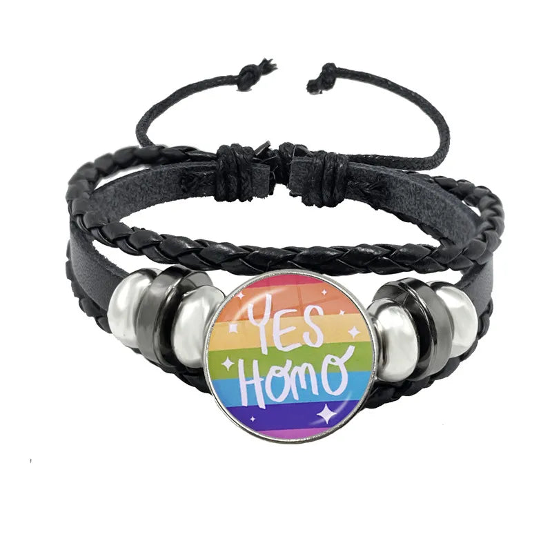 LGBT Black Weave Leather Bracelet