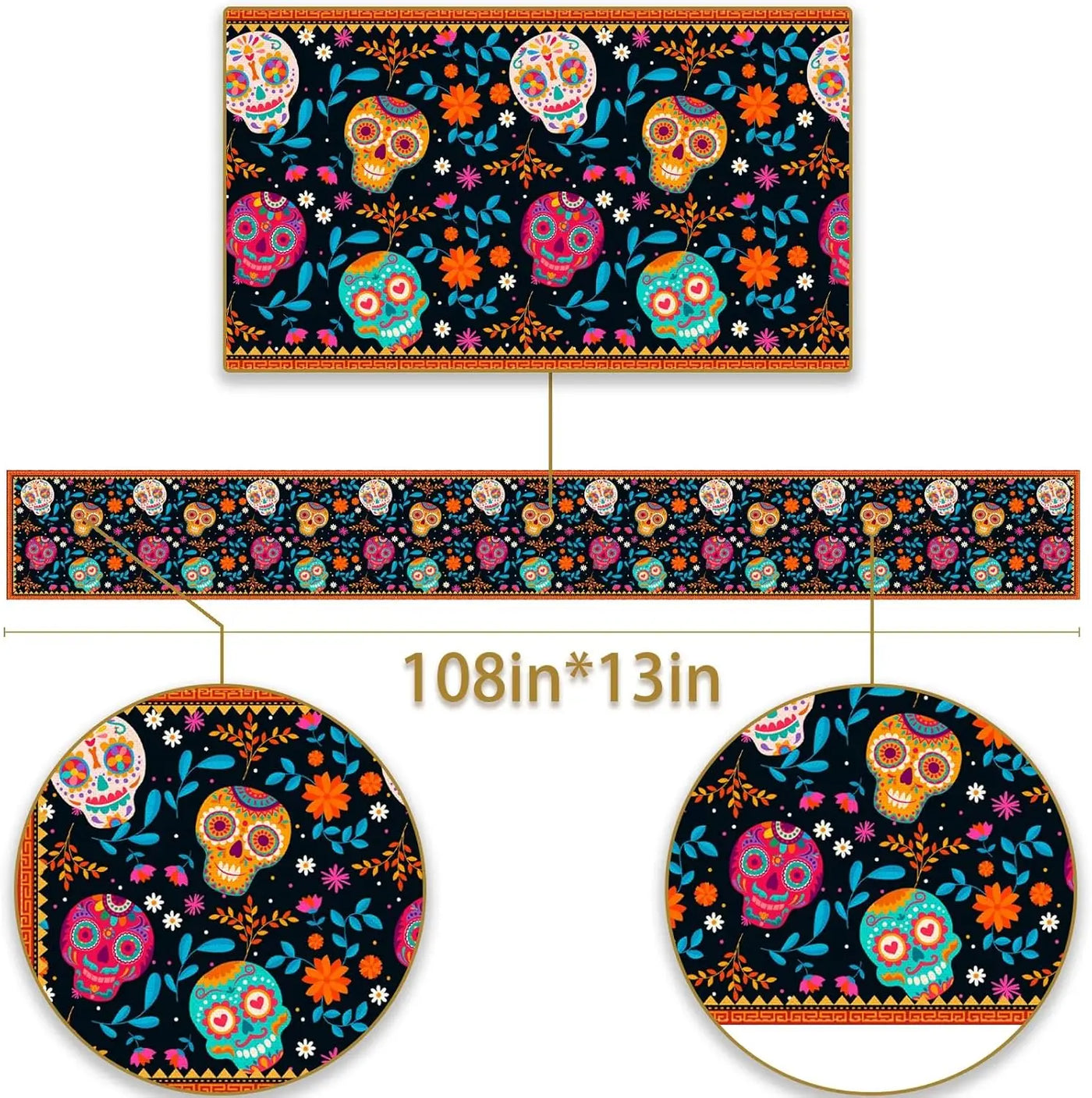 Day of the Dead Sugar Skull Table Runner