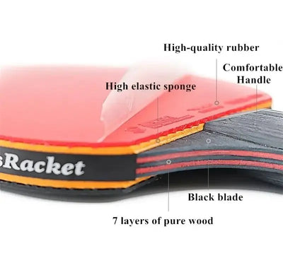 6-Star Table Tennis Racket Set - 2PCS Professional Paddle with Bag