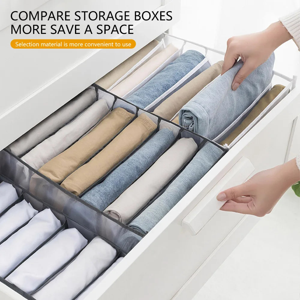 Jeans Compartment Storage Box – Mesh Drawer Divider for Closet & Clothes Organizer