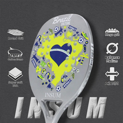 INSUM Beach Tennis Racket – 100% Carbon Fiber, EVA Soft, Round Surface for Men & Women