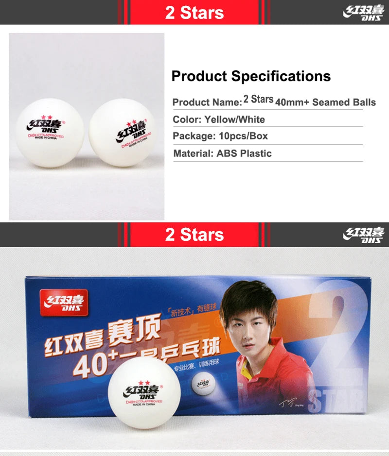 DHS Seamed Table Tennis Balls D40+ - 10 Pcs ITTF Approved