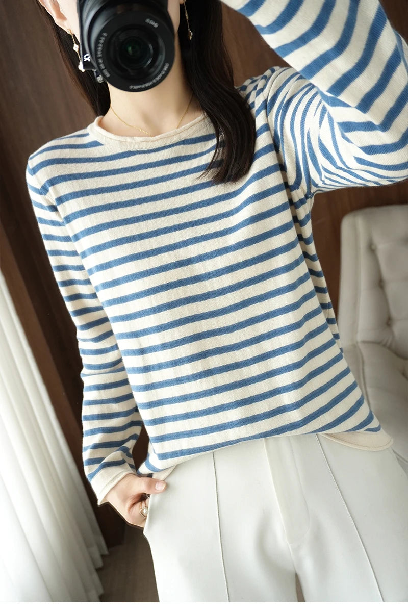 100% Cotton O-Neck Pullover Sweater - Women's Casual Knit Top