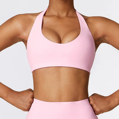 Women’s Push-Up Halter Sports Bra - Breathable Yoga Top for Gym & Running