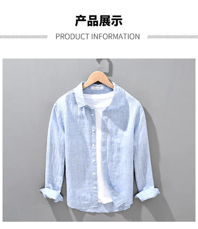 Korean Linen Shirt - Men's Long Sleeve Oversized Breathable Top