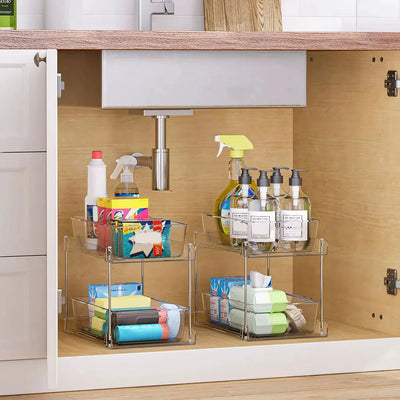 Pull-Out Under Sink Organizer - 2-Tier Multipurpose Cabinet Storage for Kitchen & Office