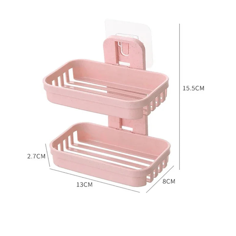 Wall-Mounted Double Layer Soap Dish Holder - Punch-Free Draining Sponge Storage Box