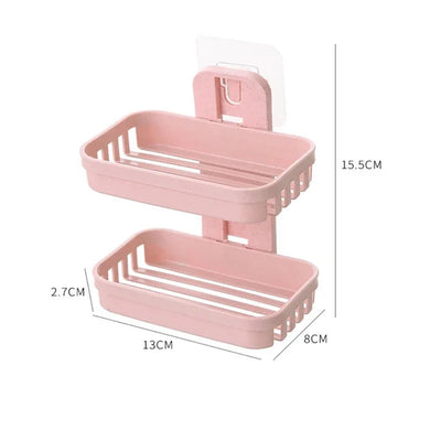 Wall-Mounted Double Layer Soap Dish Holder - Punch-Free Draining Sponge Storage Box