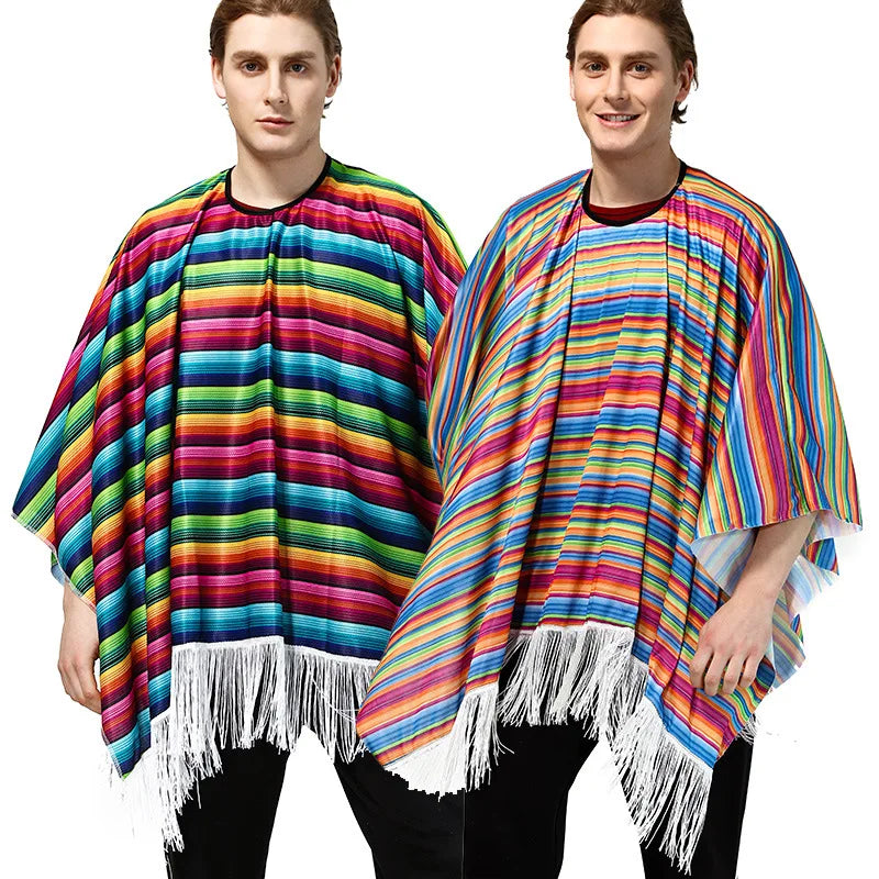 Colorful Striped Mexican Cape for Adults