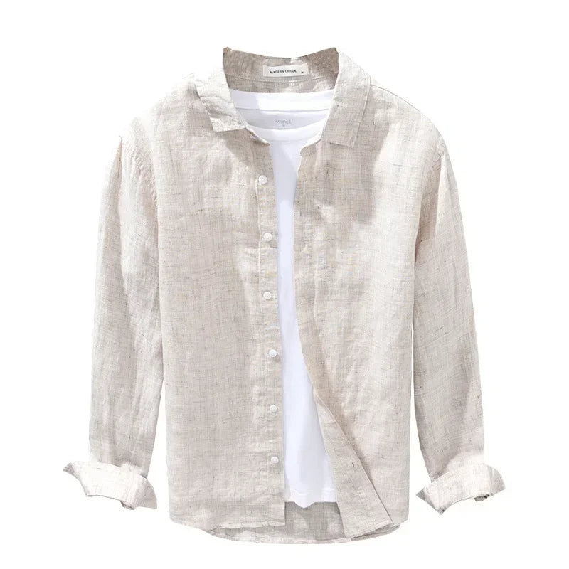 Korean Linen Shirt - Men's Long Sleeve Oversized Breathable Top