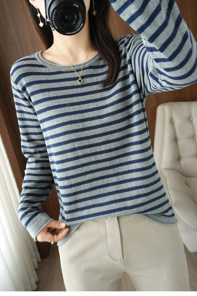 100% Cotton O-Neck Pullover Sweater - Women's Casual Knit Top