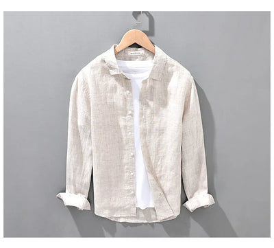 Korean Linen Shirt - Men's Long Sleeve Oversized Breathable Top